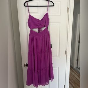 Lulus NEW WITH TAGS! XLFlirting with Sunshine Purple Swiss Dot Cutout Midi Dress